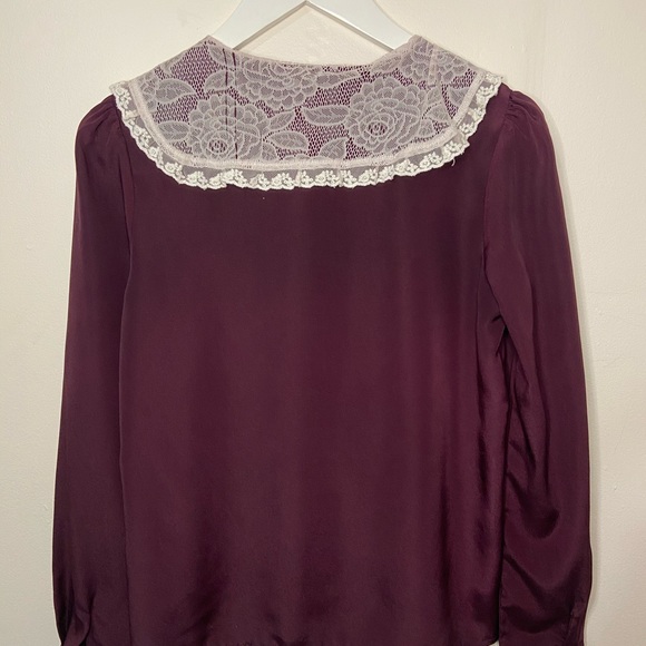 Vintage Style Plum Lace Peter Pan Collar Blouse - Picture 3 of 4